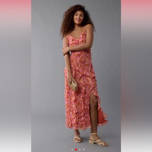 NWT AE Asymmetrical Ruffle Maxi Slip Dress - Picture 2 of 8